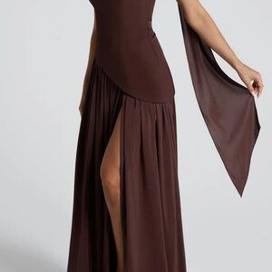 Brown Strapless Maxi Dress